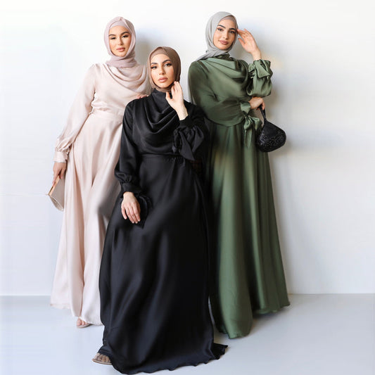 Pile Collar Robe And Ankle Abaya Dress