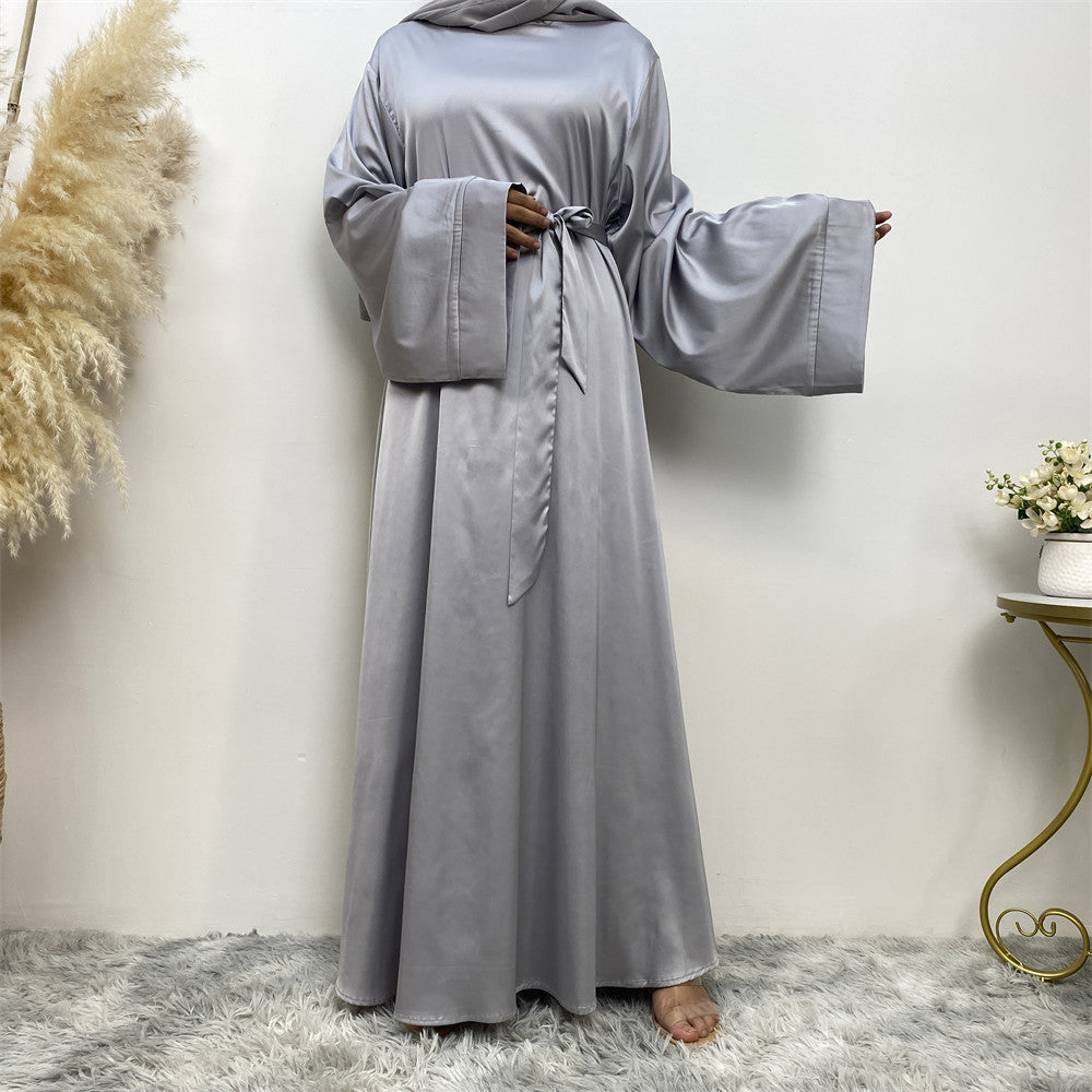 Lace Up Satin Muslim Abaya Dress