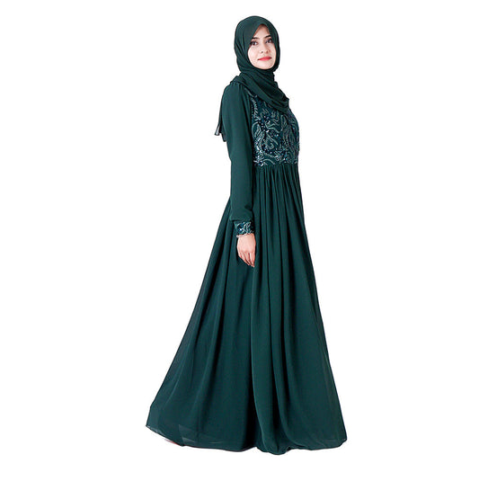 Embroidered Lace Long Sleeve Abaya Dress