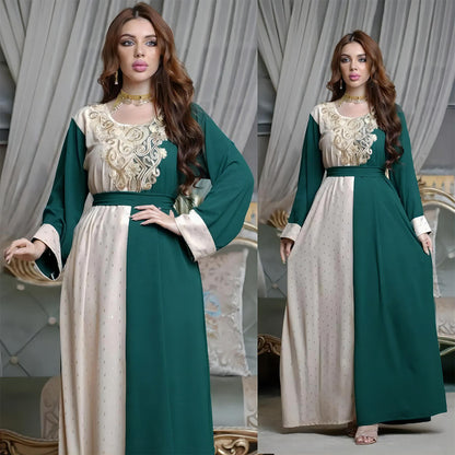 Embroidery Applique Muslim Tunic Robe Dress