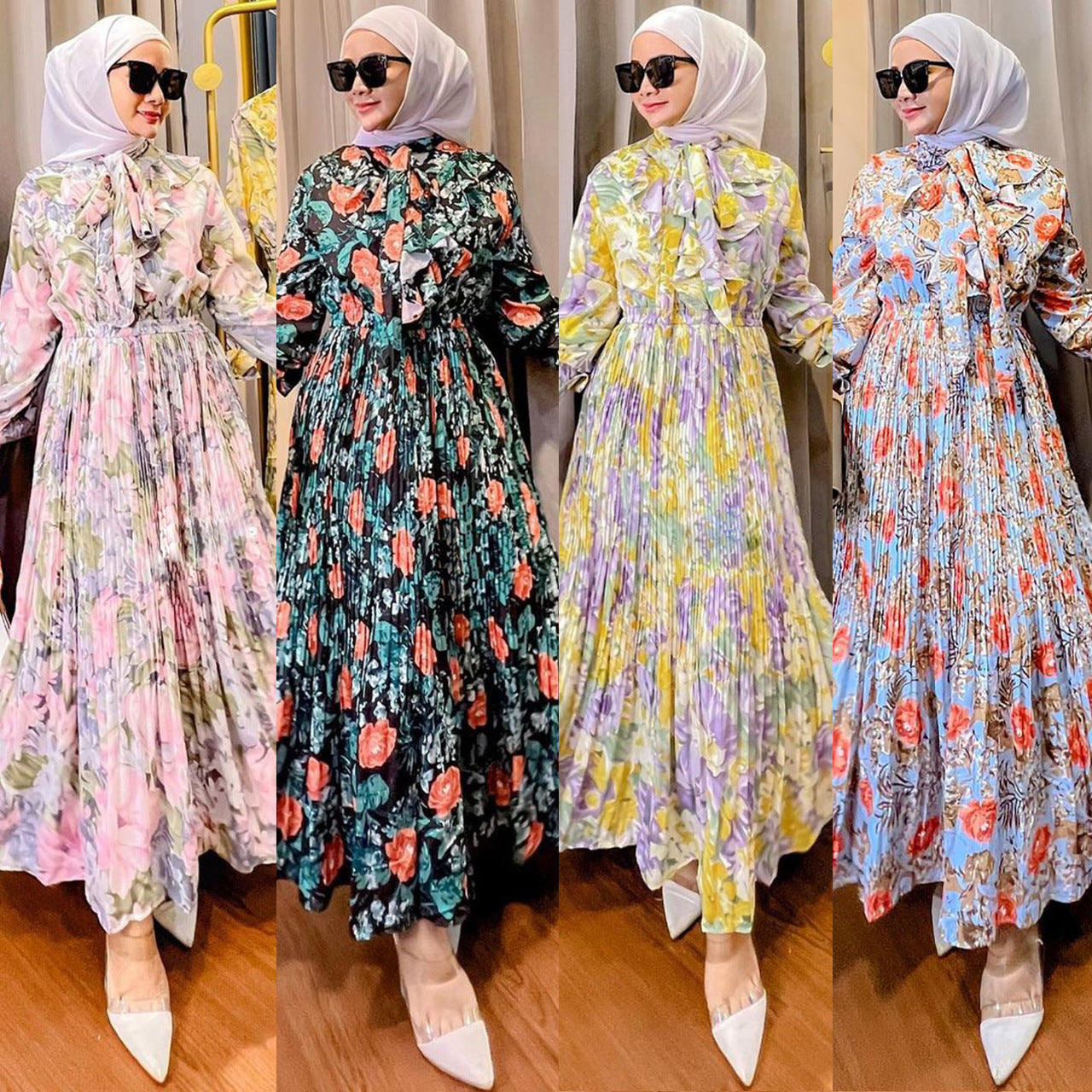 Muslim Ruffled Printed Dress