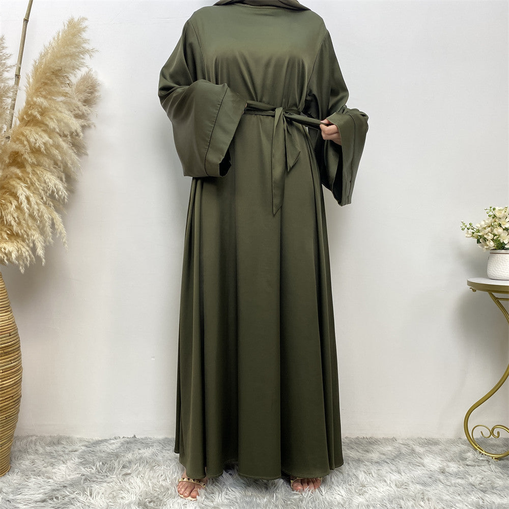 Lace Up Satin Muslim Abaya Dress