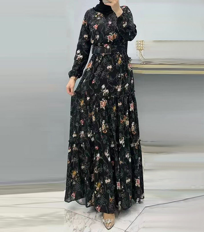 Flower Turtleneck Abaya Dress