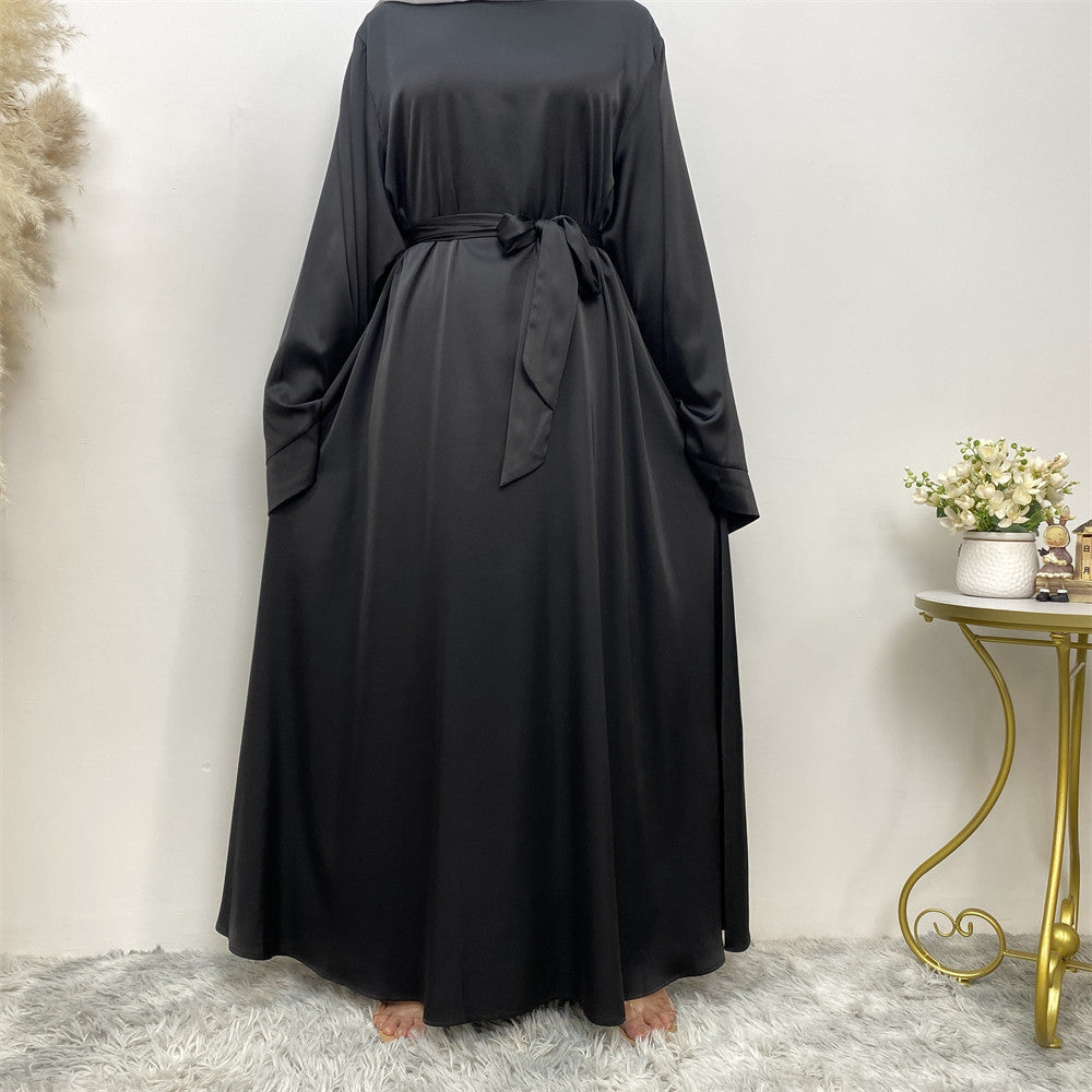 Lace Up Satin Muslim Abaya Dress