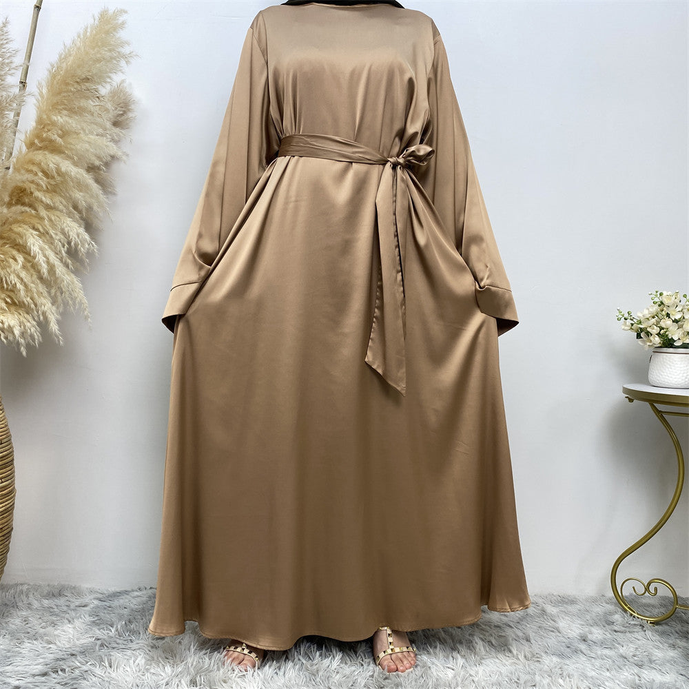 Lace Up Satin Muslim Abaya Dress