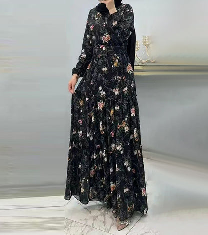 Flower Turtleneck Abaya Dress