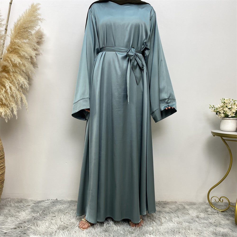 Lace Up Satin Muslim Abaya Dress