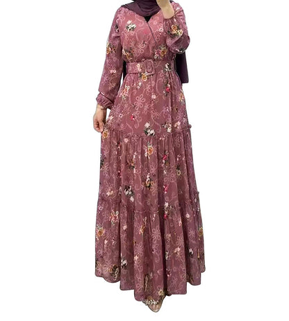 Flower Turtleneck Abaya Dress